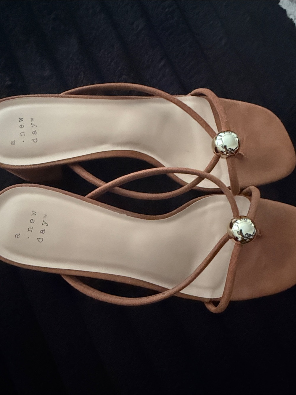 a new day Tan Strappy Slide Sandals with Gold Orb Detail